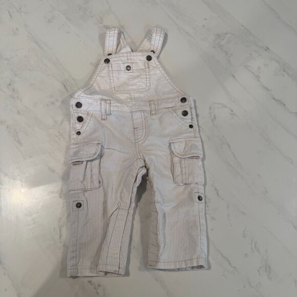 Vertbaudet Other - Vertbaudet Dungarees Cargo Cotton Unisex Baby 9 mos White & Tan EUC
